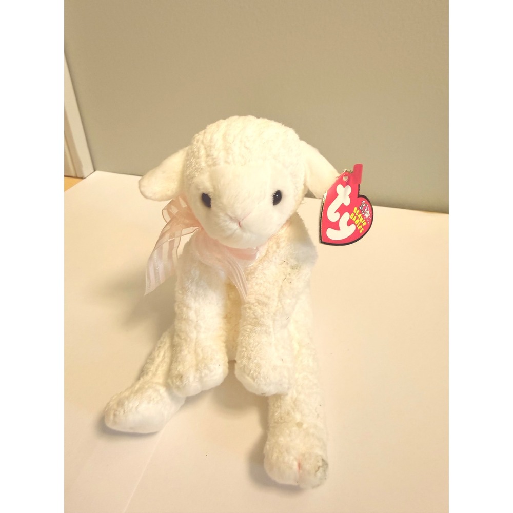 Ty Beanie Babies Lullaby the Lamb White Plush Stuffed Animal Pink Ribbon NWT